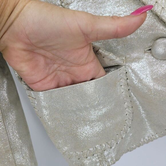 WHBM Metallic Gold Western Genuine Leather Bolero Jacket 6 Patch Work Embossed - Picture 9 of 15